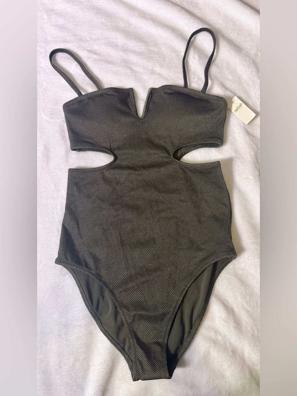 aerie Olive Green One-Piece Swimsuit with Cutout Detail - Picture 3 of 10
